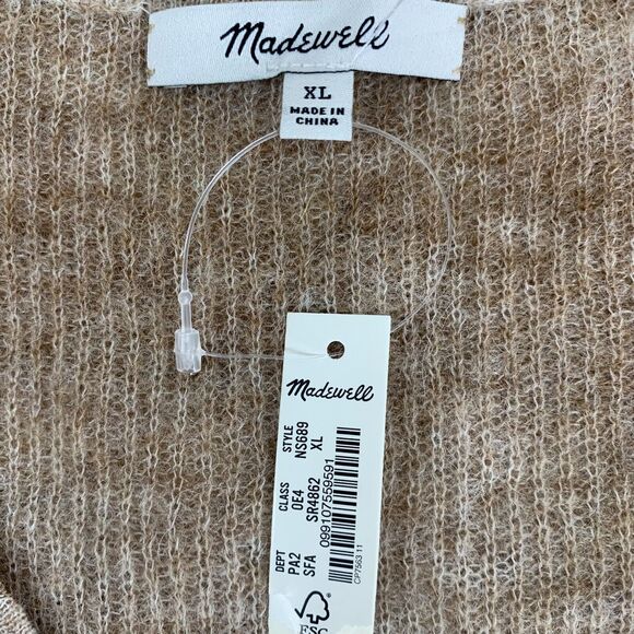 Madewell Alpaca Blend Sweater Women XL Deep V Neck Gradient Beige Quiet Luxury - Picture 5 of 8